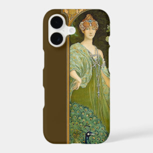 Art Nouveau Lady & Peacock Vintage Illustration iPhone 17 Case