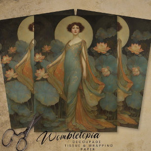 Art Nouveau Lady Portrait with Waterlilies Tissue Paper