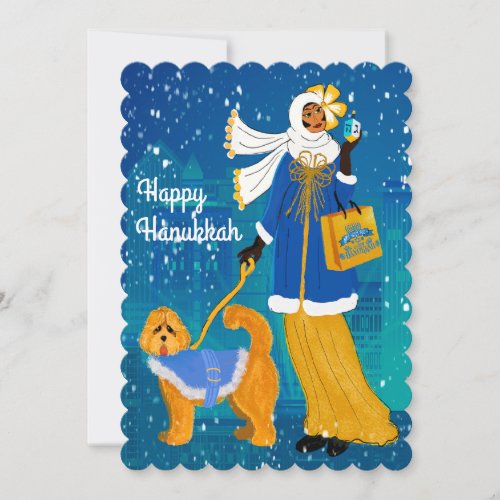 Art Nouveau Lady with Doodle Dog Holiday Card