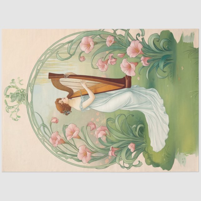 Art Nouveau Lady With Harp Decoupage Paper (Front)