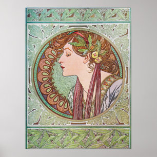 Art nouveau lady with laurel leaves poster