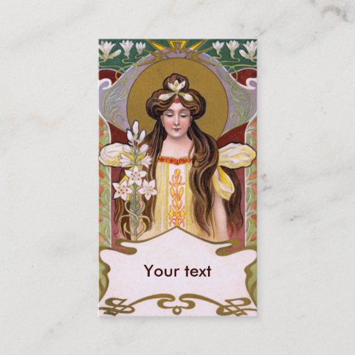 Customizable Art Nouveau Lady with Lilies Business Cards
