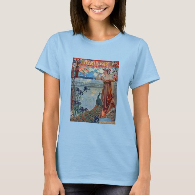Art Nouveau Lady with Peacock T-Shirt (Front)