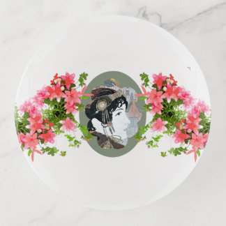 Art Nouveau Lady Woman Pink Flowers Trinket Tray