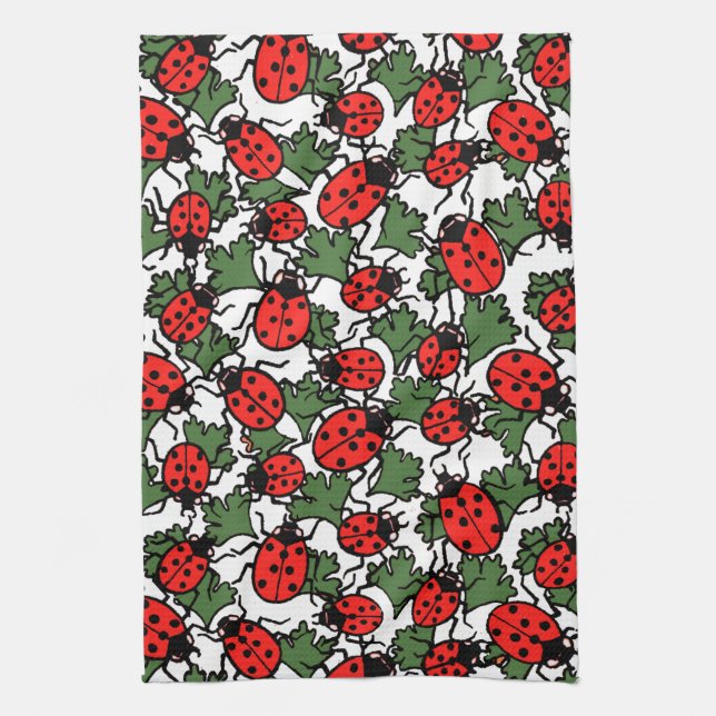 Art Nouveau Ladybug Insects Pattern Kitchen Towel (Vertical)