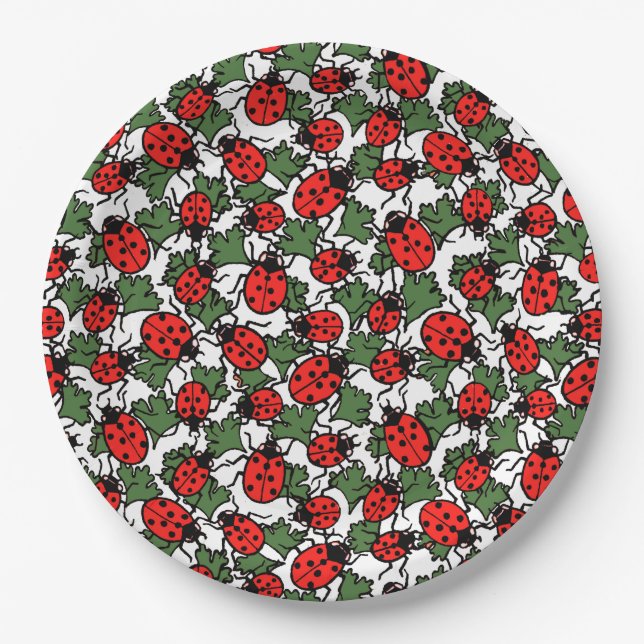 Art Nouveau Ladybug Insects Pattern Paper Plates (Front)