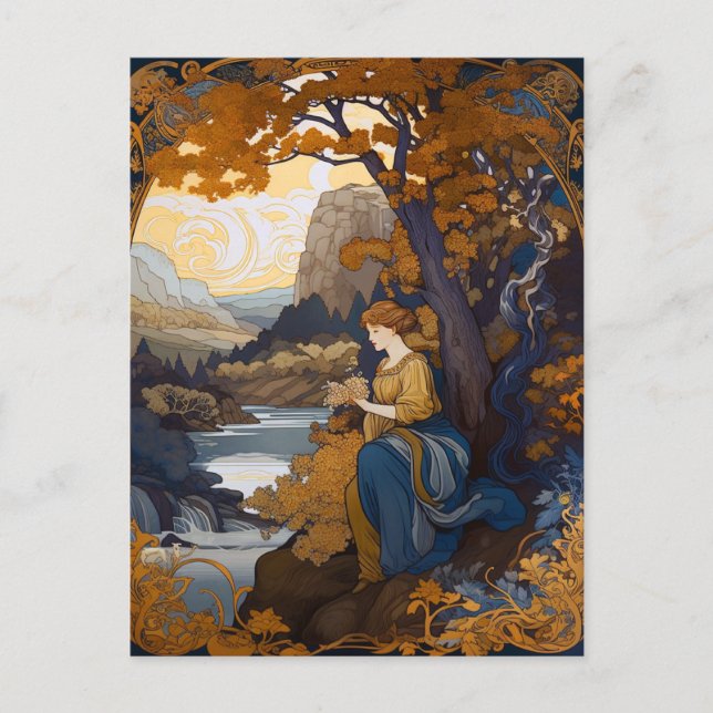 Art Nouveau Landscape Woman Postcard (Front)