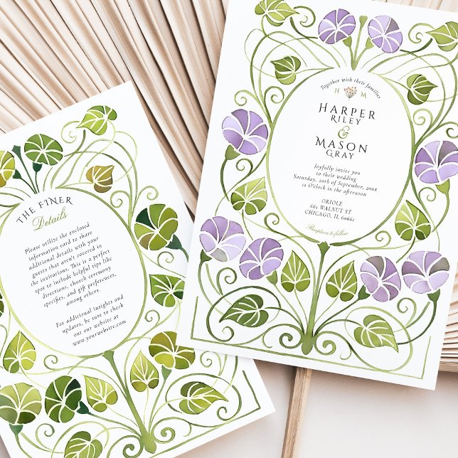 Art Nouveau Lavender Greenery Foliage Wedding Invitation (Creator Uploaded)