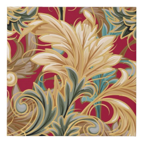 Art Nouveau Leaves Cool RedGreenGold Faux Canvas Print