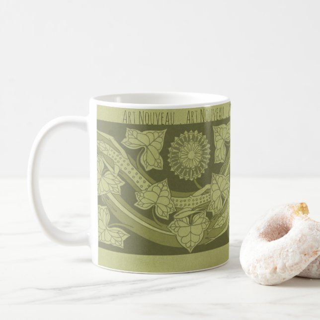 Art Nouveau Leaves & Lizards Coffee Mug (With Donut)