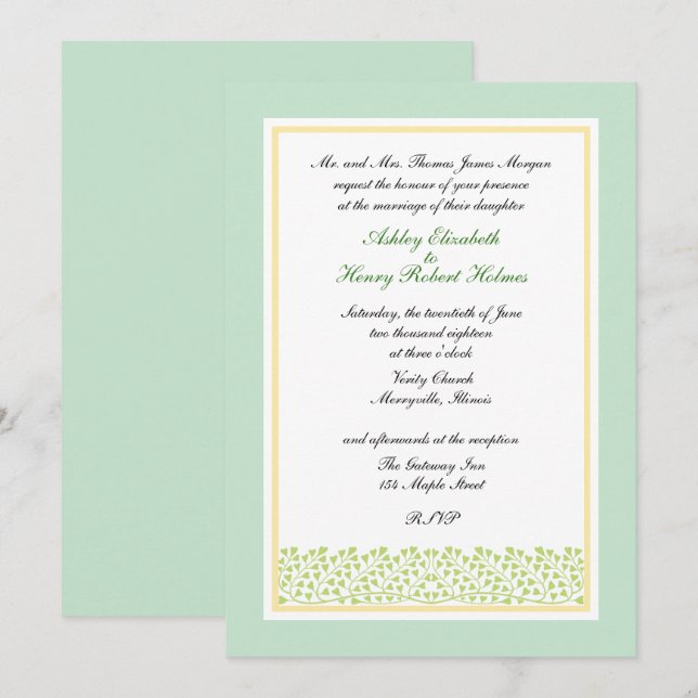 Art Nouveau Leaves on Vine Wedding Invitation (Front/Back)