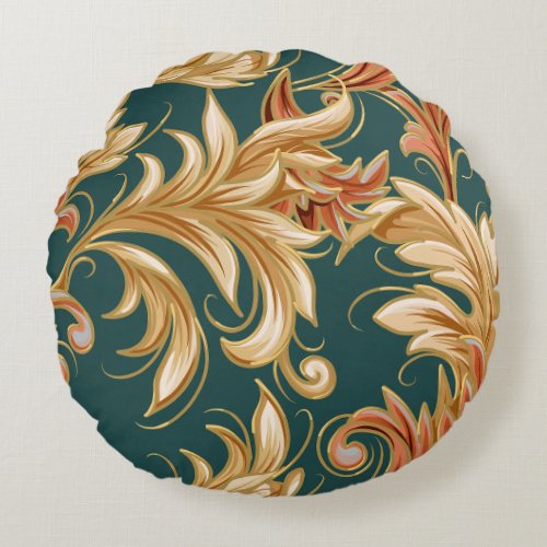 Art Nouveau Leaves Round Pillow