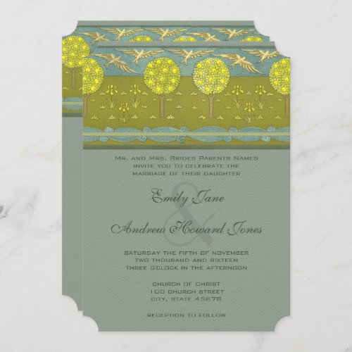 Art Nouveau Lemon Tree Vintage Bird Wedding Invitation