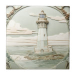 Art Nouveau Lighthouse Faux Relief Light Mint Blue Ceramic Tile<br><div class="desc">"classy classic art nouveau",  "calm peaceful lighthouse",  "ocean sea light house",  "faux relief ceramic tile",  "blue and white water",  "light pastel seaside mint",  "vintage stylish shore life",  "nautical landscape scene",  "beautiful seashore coastal building",  "elegant beach coast antique"</div>