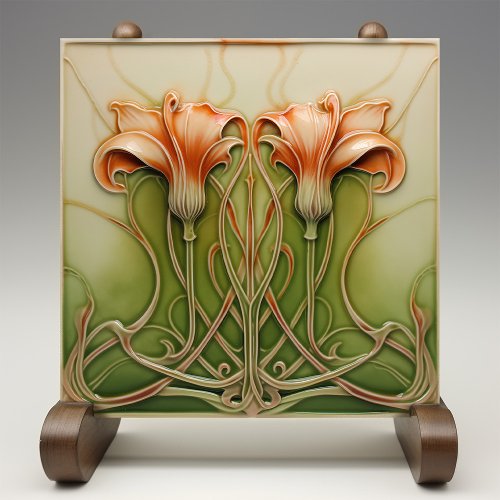 Art Nouveau Lilies  Ceramic Tile