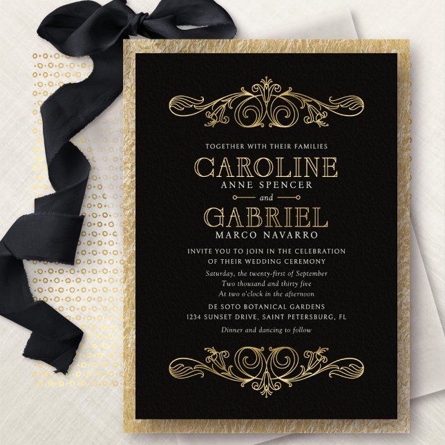 Art Nouveau Lilies Wedding Foil Invitation (Creator Uploaded)