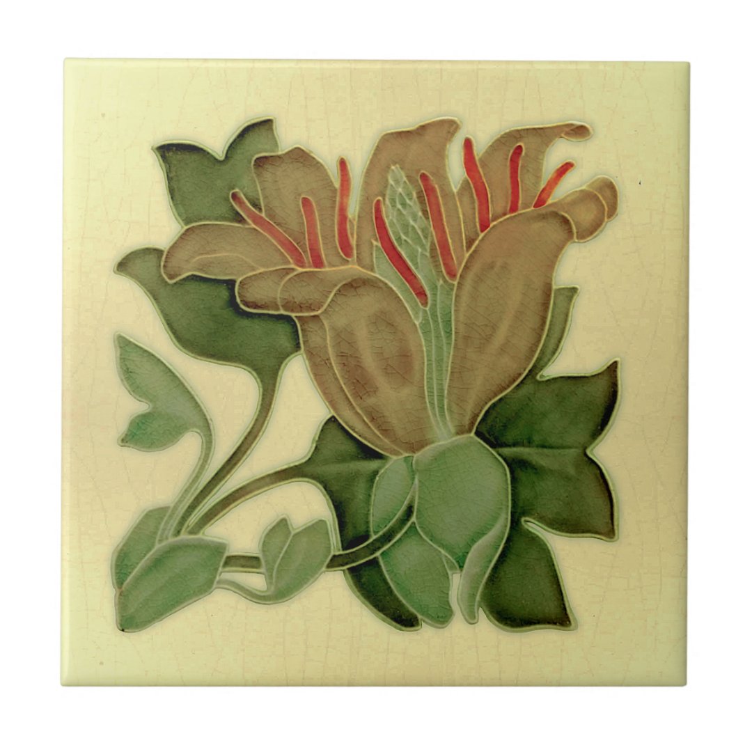 Art Nouveau Lily Antique Pilkington Repro Ceramic Tile | Zazzle