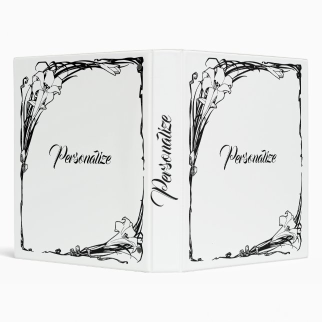 Art nouveau lily black and white elegant  3 ring binder (Background)
