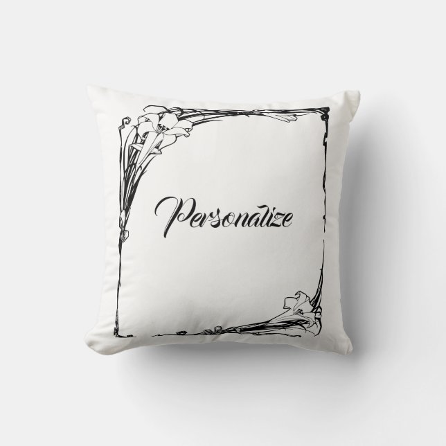Art nouveau lily black and white throw pillow (Front)