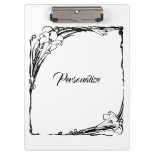 Art nouveau lily floral black and white clipboard