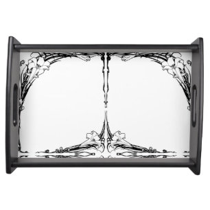 Art nouveau lily floral black and white serving tray