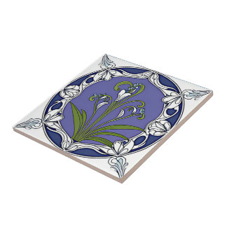 Art nouveau lily flower pattern ceramic tile