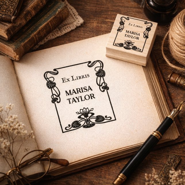 Art nouveau lily frame ex libris rubber stamp (Creator Uploaded)