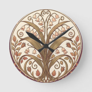 Art Nouveau Lily of the Valley Botanical  Round Clock