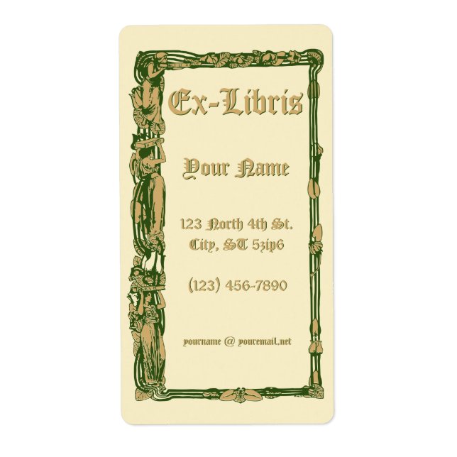 Art Nouveau Lily pad Border Ex Libris Template Label (Front)