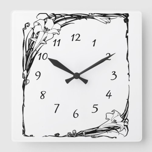 Art nouveau lily square wall clock