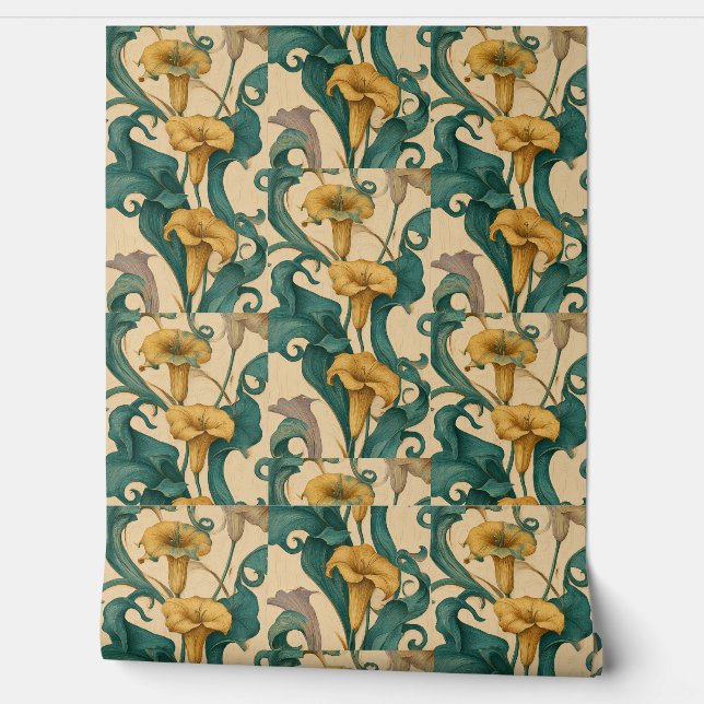 Art Nouveau Lily Swirls Wallpaper Wallpaper (Unrolling)