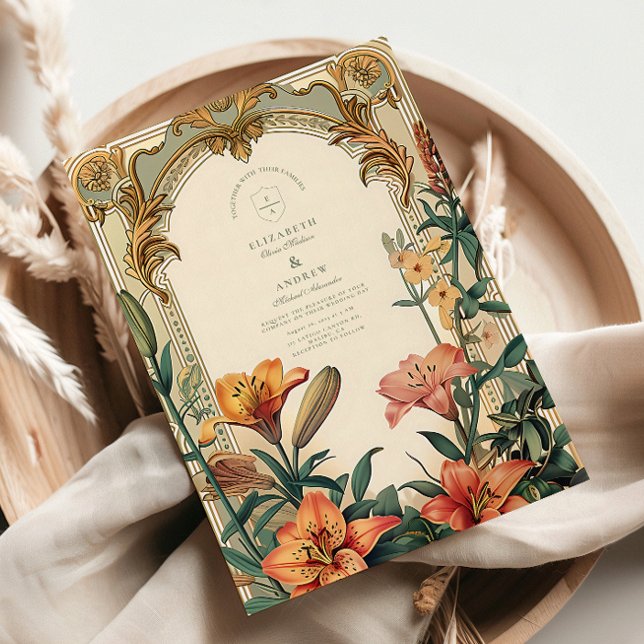 Art Nouveau Lily Wedding – Floral Frame Design Invitation (Creator Uploaded)