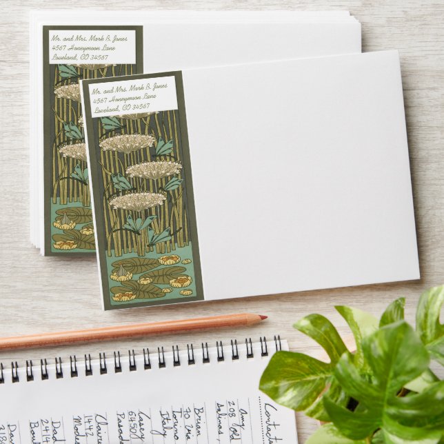 Art Nouveau LilyPads Blooms & Dragonflies Envelope (Stacked)