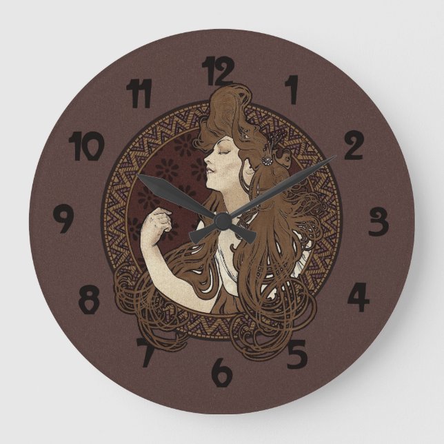 Art Nouveau Long Dark Haired Woman Large Clock (Front)