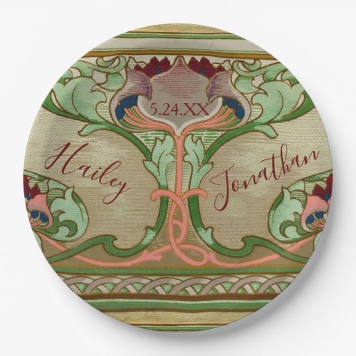 Art Nouveau Lotus Flower Personalize Wedding Decor Paper Plates