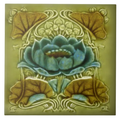 Art Nouveau Lotus Repro of Glazed Antique Tile