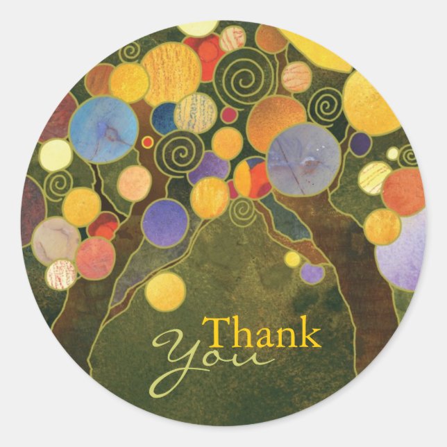 Art Nouveau Love Trees Wedding Thank You Classic Round Sticker (Front)