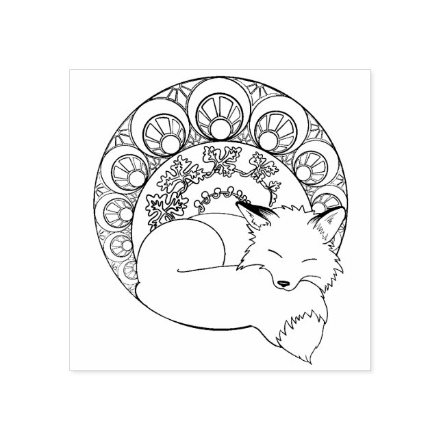 Art Nouveau Mabon Autumn Fox Wood Art Stamp (Imprint)
