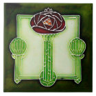 Art Nouveau Mackintosh Rose (Green) Ceramic Tile