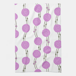 Art Nouveau Mackintosh Rose Stripes Pink Kitchen Towel