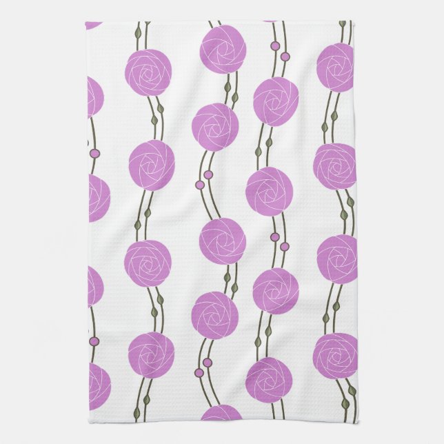 Art Nouveau Mackintosh Rose Stripes Pink Kitchen Towel (Vertical)