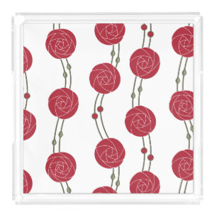 Art Nouveau Mackintosh Rose Stripes Red Acrylic Tray
