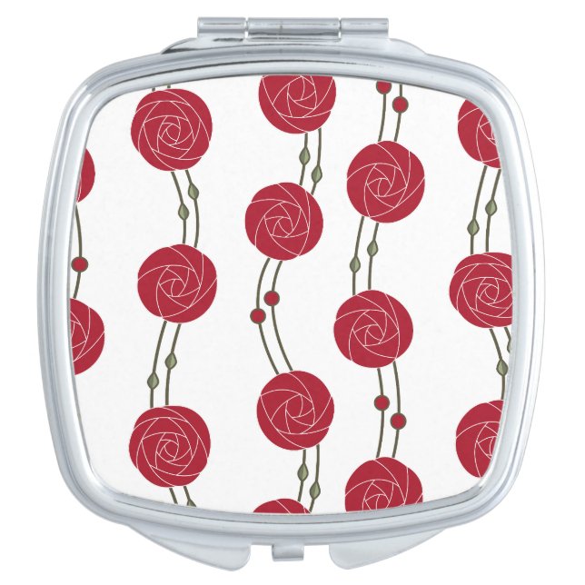 Art Nouveau Mackintosh Rose Stripes Red Compact Mirror (Front)