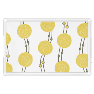 Art Nouveau Mackintosh Rose Stripes Yellow Acrylic Tray