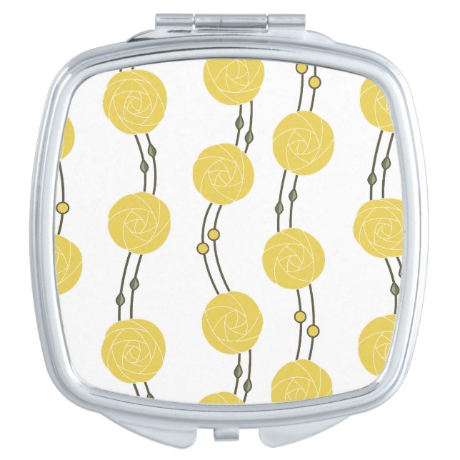 Art Nouveau Mackintosh Rose Stripes Yellow Compact Mirror (Front)