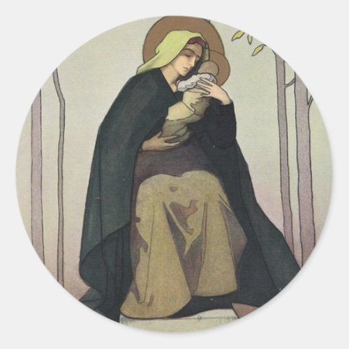 Art Nouveau Madonna and Child Christmas Card Classic Round Sticker