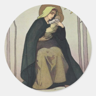 Art Nouveau Madonna and Child Christmas Card Classic Round Sticker