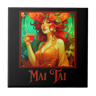 Art Nouveau Mai Tai Ceramic Tile