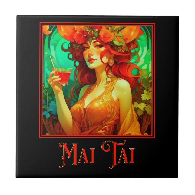 Art Nouveau Mai Tai Ceramic Tile (Front)