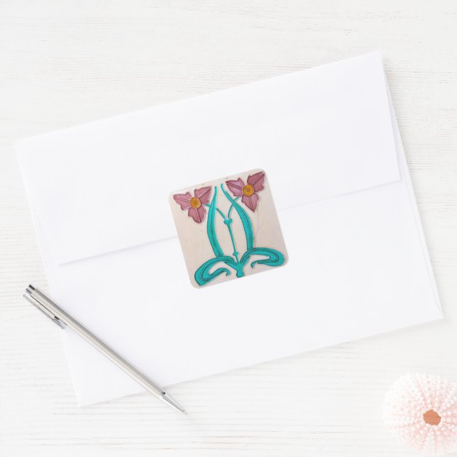 Art Nouveau Majolica Tile Square Sticker (Envelope)